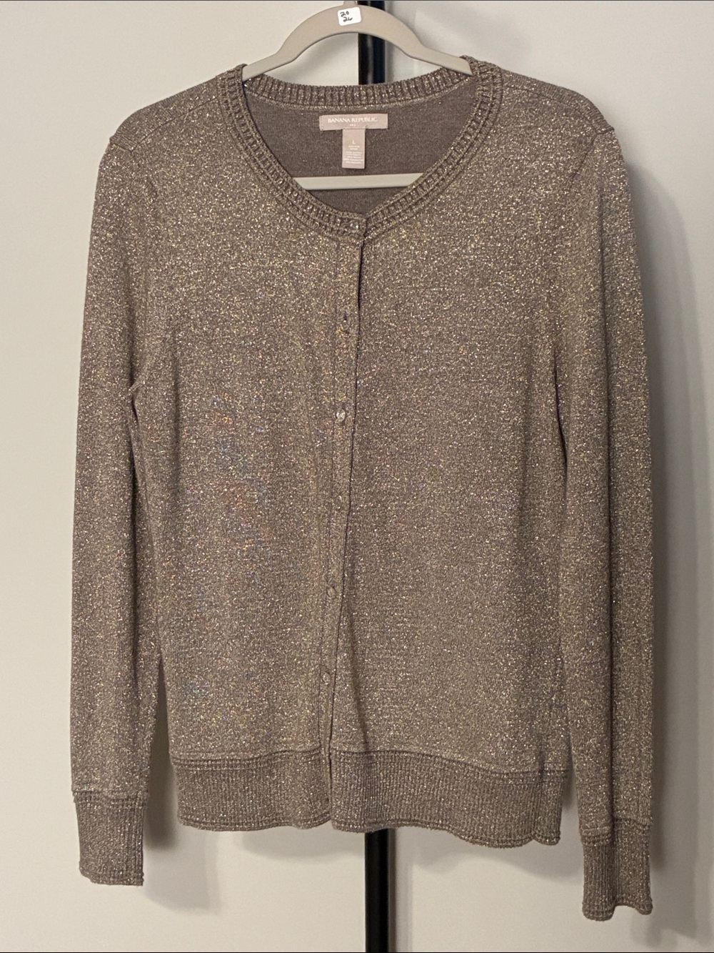 Banana Republic Shimmer Metallic Gold Taupe V‑Neck Cardigan Size Large